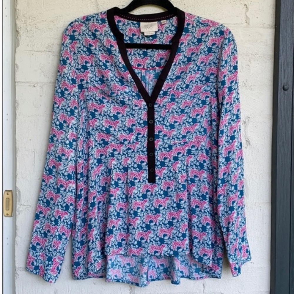 Anthro Vanessa Virginia Honore Tiger Print Blouse